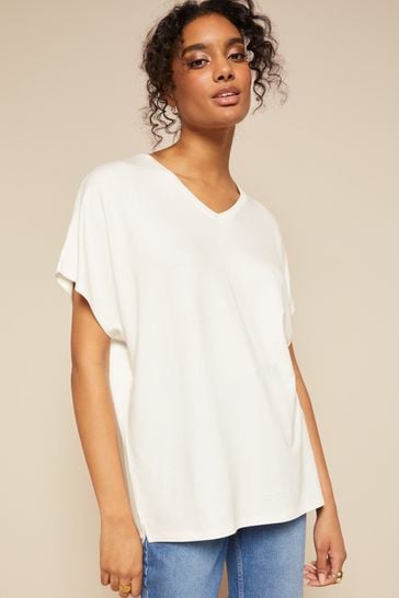Friends Like These Ivory Short Sleeve V Neck Tunic Top