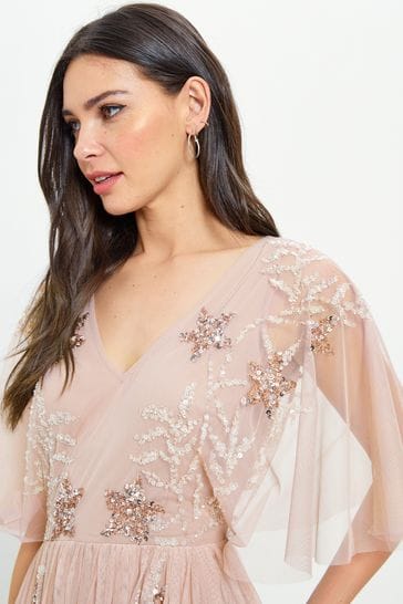 Buy Maya Pink Floral Embellished Cape Sleeve Maxi Dress from Next