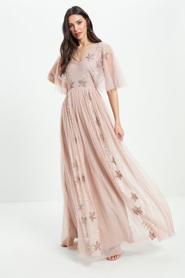Asos design maxi dress with outlet cape sleeve in embroidered mesh
