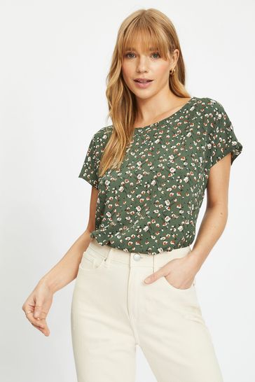 JDY Green Ditsy Floral Cap Sleeve Top