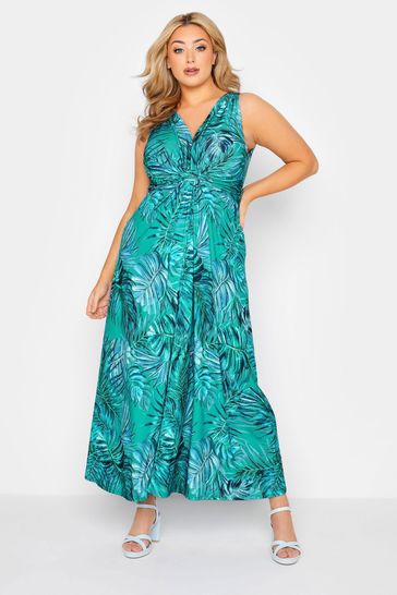 Yours Curve Green Tropical Knot Front Maxi Dress