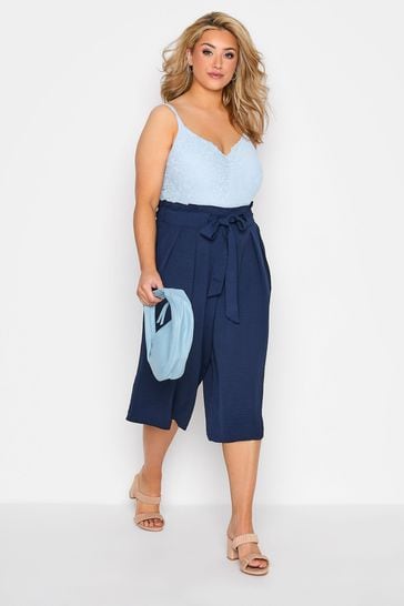 Yours Curve Blue Paper Bag Washed Twill Culotte