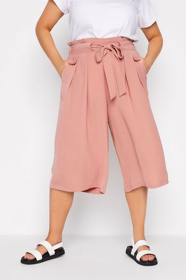 Yours Curve Pink Paper Bag Washed Twill Culotte