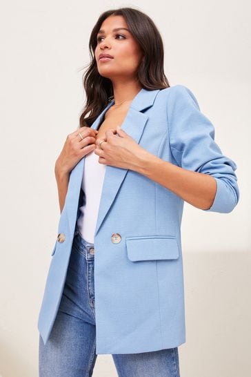 Women's Light Blue Single Breasted Longline Blazer