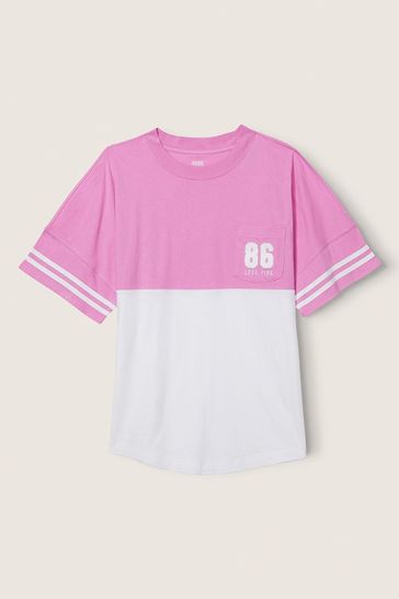 T-shirt Victoria's Secret PINK "STUDY OR NAH" - Taille L - Couleur Rose Vif - Occasion Très Bon état
