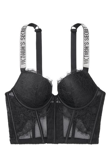 Buy Victoria's Secret Black Lace Shine Strap Corset Bra Top from Next  Luxembourg