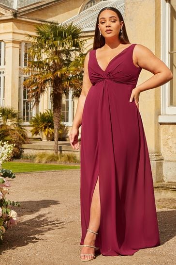 Chi Chi London Red Plus Size Knot Detail Maxi Dress