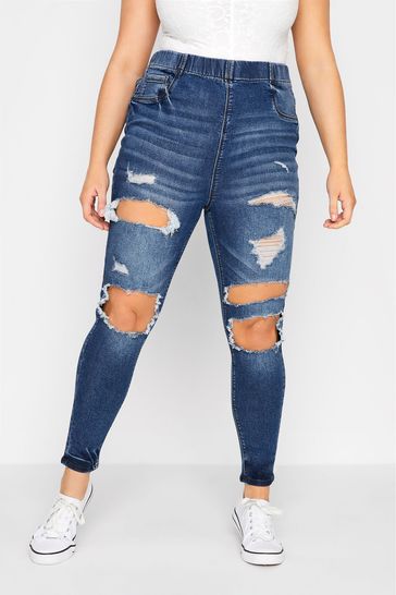 Yours Curve Blue Ripped Jenny Jegging