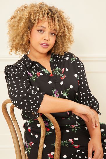 Buy Love & Roses Black Floral Spot Regular Printed Ruffle