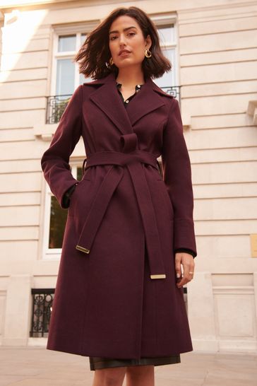Berry belted wrap outlet coat