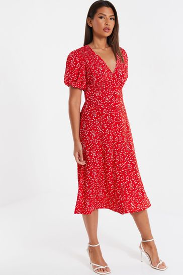 Quiz red floral dress sale