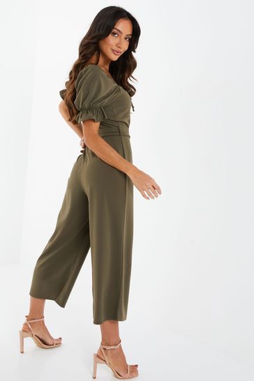 Buy Quiz Khaki Green Ruched Detail Culotte Jumpsuit from Next
