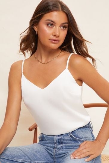 Friends Like These Ivory White Strappy Sleeveless Satin Cami Top