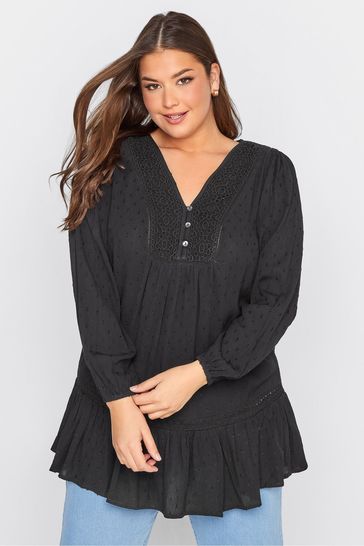 Yours Curve Black Dobby Tunic