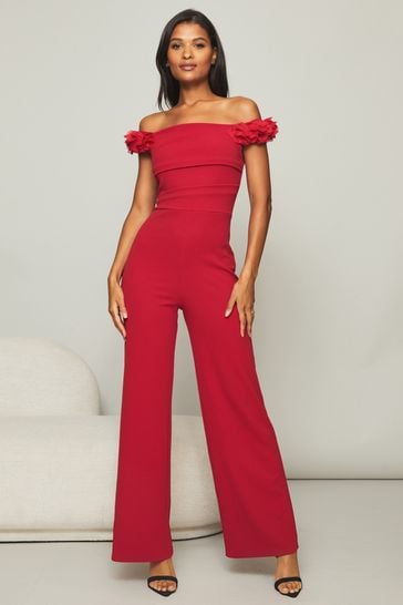 Red flower jumpsuit hotsell