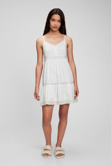 Buy Gap White Tiered Lace Dress from Next Luxembourg