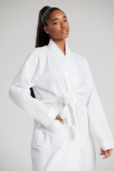 Long white waffle online dressing gown