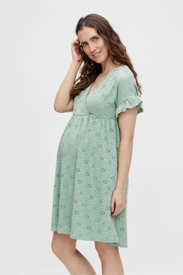 Mamalicious Green Maternity Nursing Broderie Summer Smock Dress
