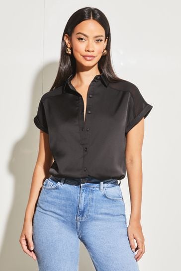 Black short sleeve button up shop