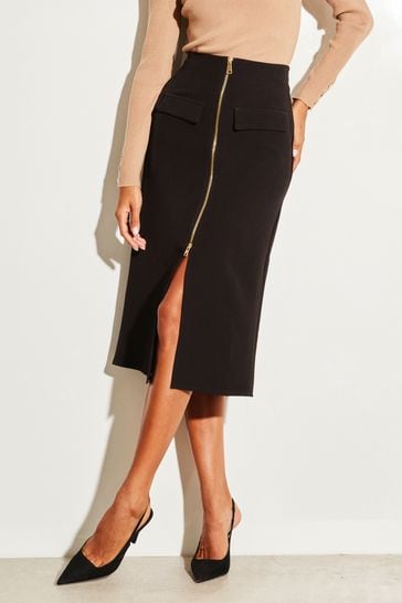 Buy Lipsy Black Zip Through Midi Skirt from Next Ireland