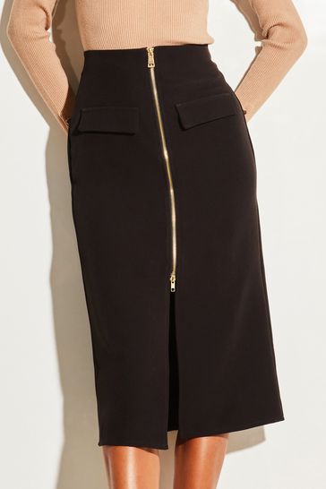 Black midi 2025 skirt zip