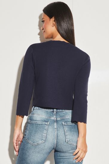 Buy Lipsy Navy Blue Knitted Scallop Shrug Cardigan from Next