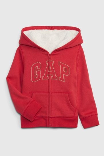 Gap Red Logo Sherpa Zip Up Hoodie (12mths-5yrs)