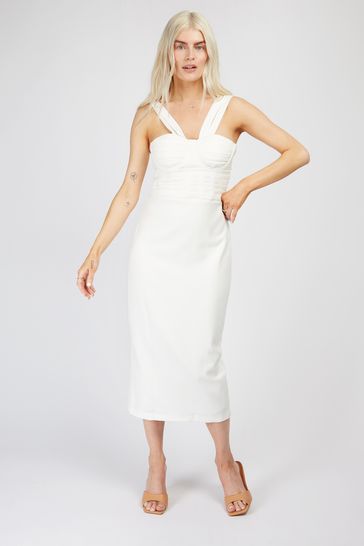 Trendyol White Midi Tailored Dress With Double Strap