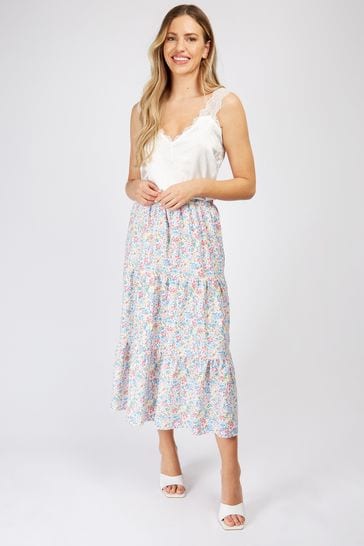 Trendyol White Mutli Floral Midi Slip Skirt