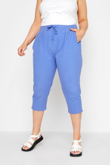 Yours Curve Blue Cool Cotton Cropped Trouser