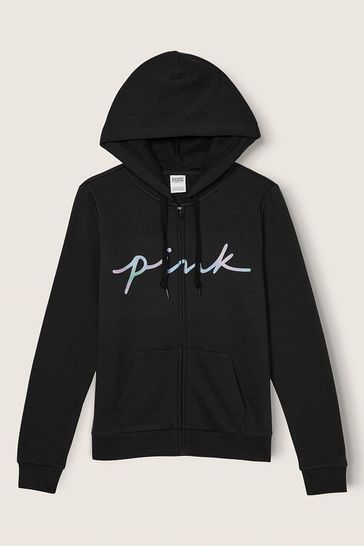 Buy Victoria s Secret PINK Pure Black Script Logo Everyday Lounge Perfect Full Zip Hoodie from Next Ireland
