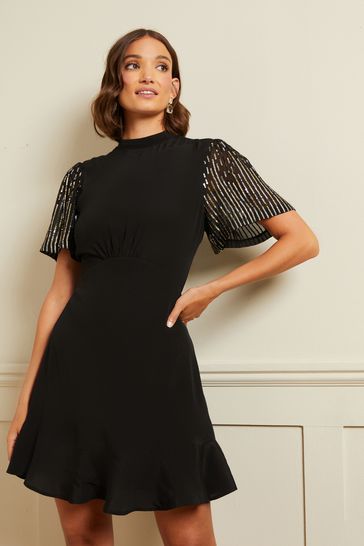 Black embellished discount skater dress