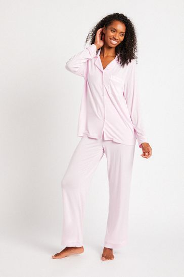 Chelsea Peers Pink Button Up Long Pyjama Set