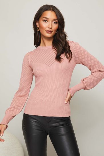 Lipsy Pink Pointelle Sweetheart Knitted Jumper