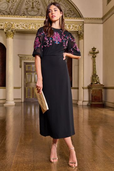 Embroidered midi dress with hot sale sleeves