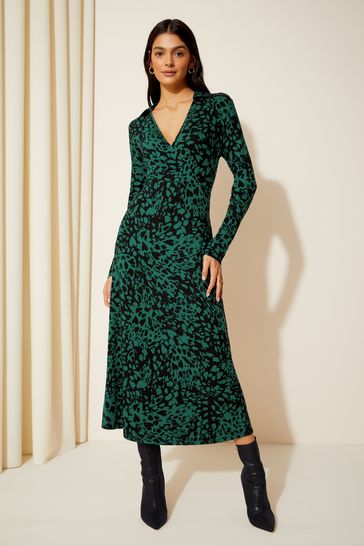 Friends Like These Green Petite Long Sleeve Jersey Wrap Midi Dress