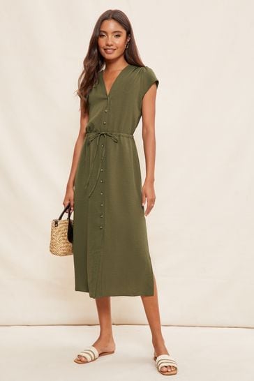 Buy Friends Like These Khaki Green Button Through V Neck Short