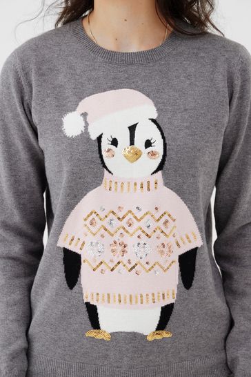 Girls penguin christmas jumper hot sale