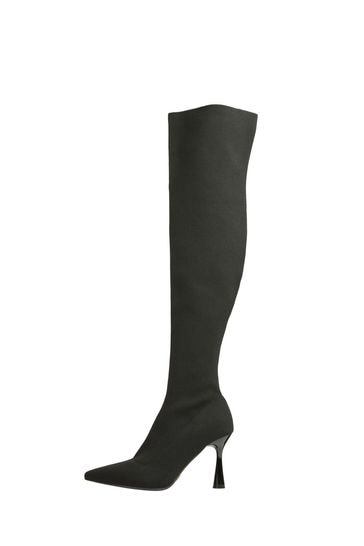 Lipsy Black Standard Fit Mid Heel Over The Knee Knitted Sock Boot