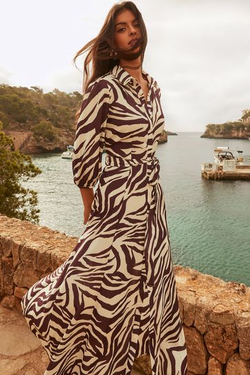 Buy Lipsy Brown Zebra Regular Maxi Shirt Dress from Next Luxembourg