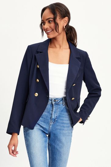 ONLY Navy Tailored Military Button Blazer