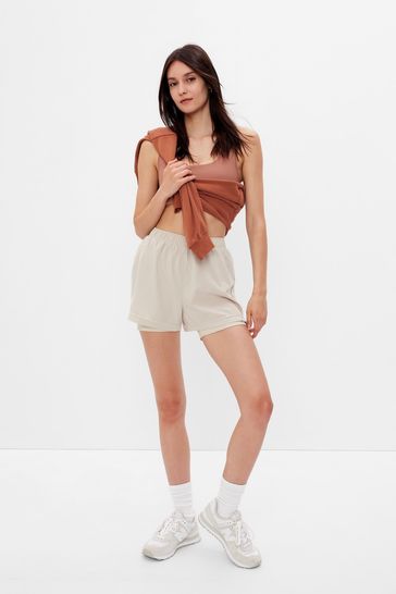 Buy Gap Beige Plainweave High Rise Layered Running Shorts from
