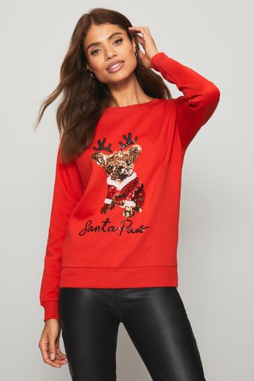 Lipsy Red Santa Paws Regular Christmas Sweatshirt