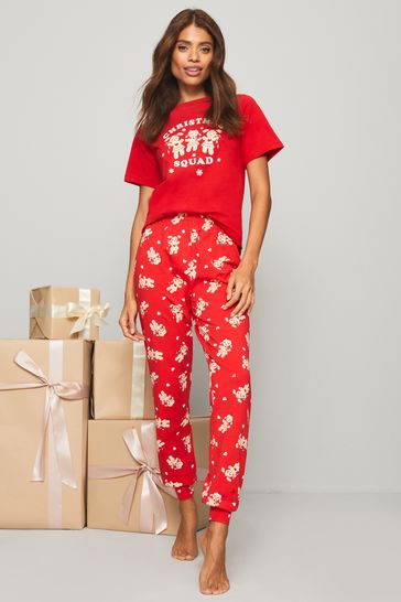 Lipsy Red Gingerbread Regular Jersey Short Sleeve Christmas Pyjama Set