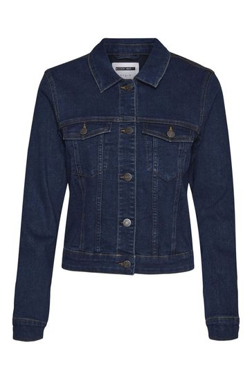 Fitted dark denim jacket hot sale
