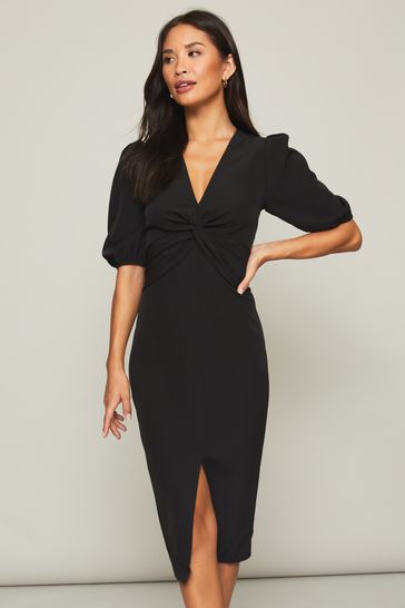 Knot front black dress online