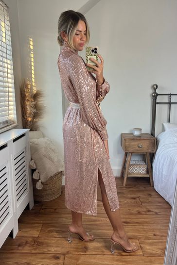 High neck gold sequin dress store