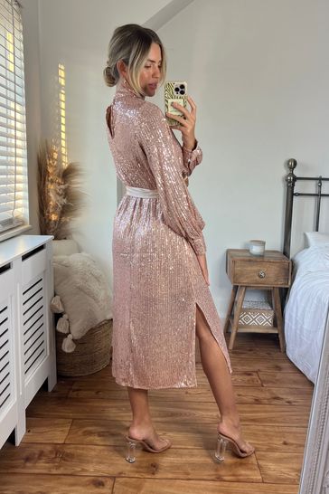 High neck outlet sequin dress
