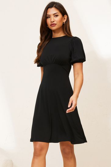 Lipsy Black Petite Jersey Underbust Puff Sleeve Mini Dress