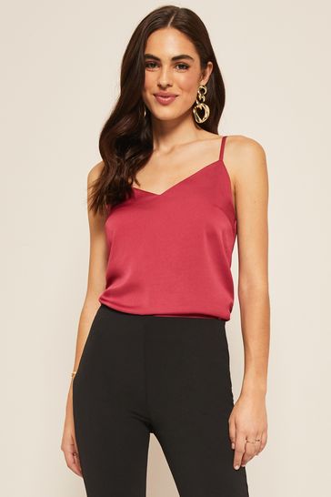 Friends Like These Cherry Red Strappy Sleeveless Satin Cami